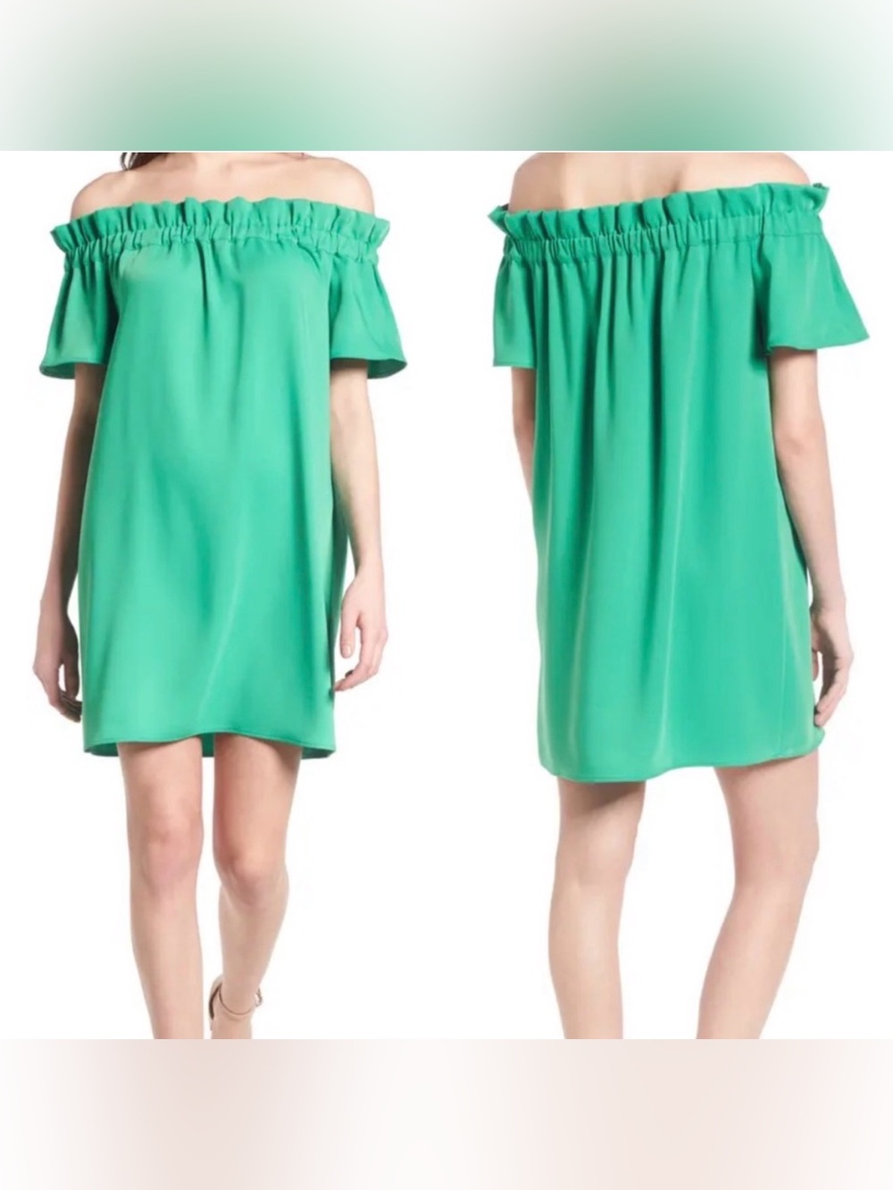Pleione Off-the-Shoulder Green Shift Dress